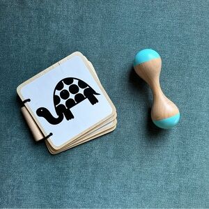 Lovevery rattle and wooden contrast book newborn to 4m toys